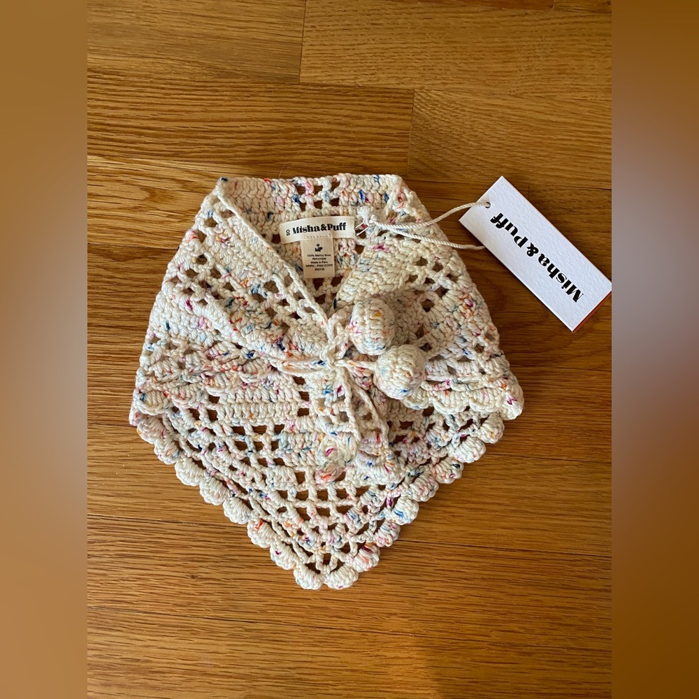 Misha & Puff NWT Crochet Kerchief in Lolipop Confetti 100% Merino Wool
